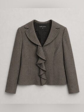 Albert Nipon Women's Brown Ruffle-Front Jacket 10